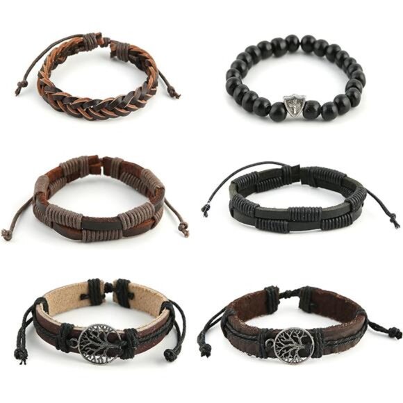 leather tree of life bracelet mens womens beaded lava stone tiger eye wristband - Picture 3 of 6